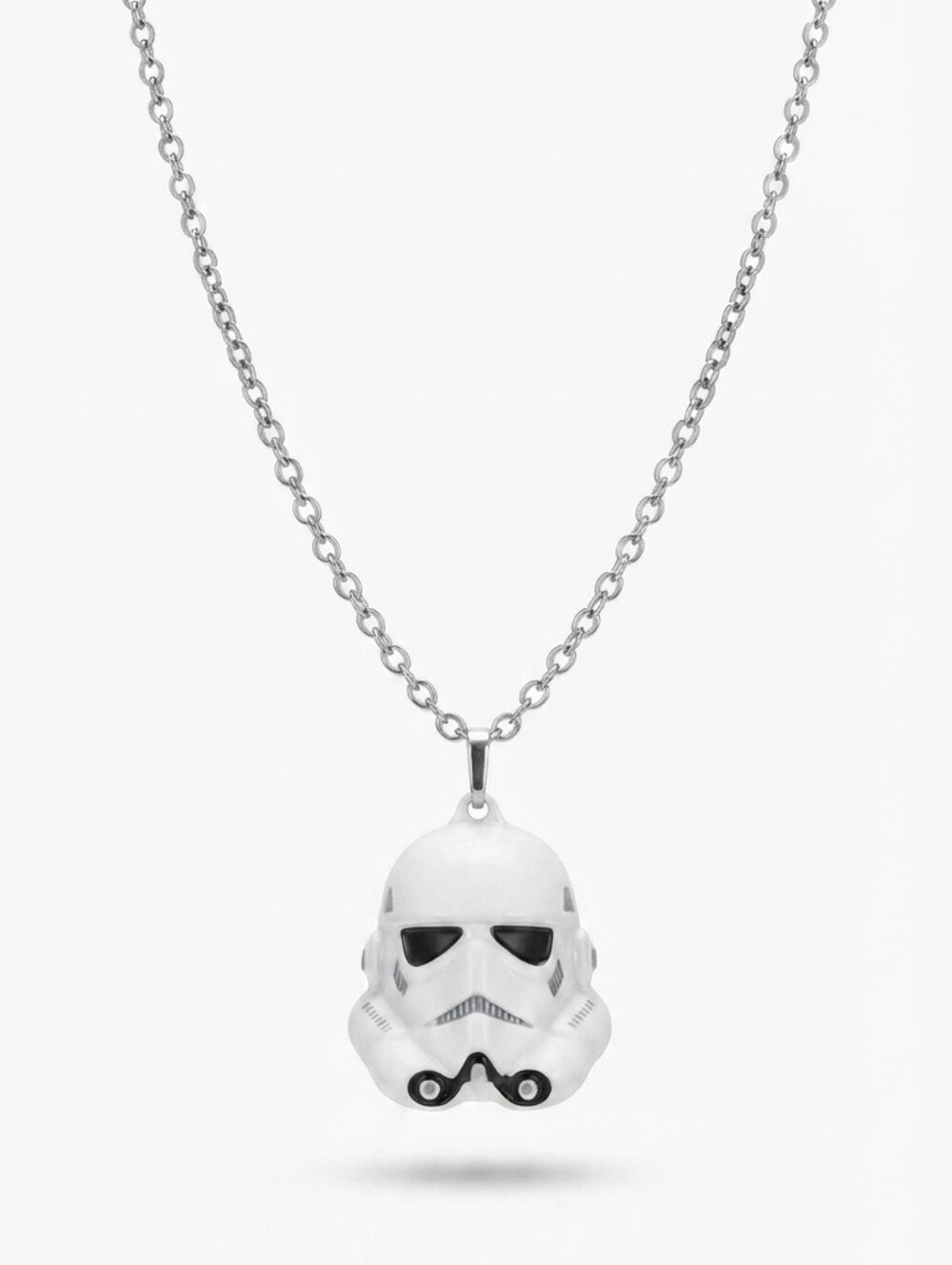 Star Wars Stormtrooper Pendant Necklace White Black Metal Link Chain Sci-Fi Jewe